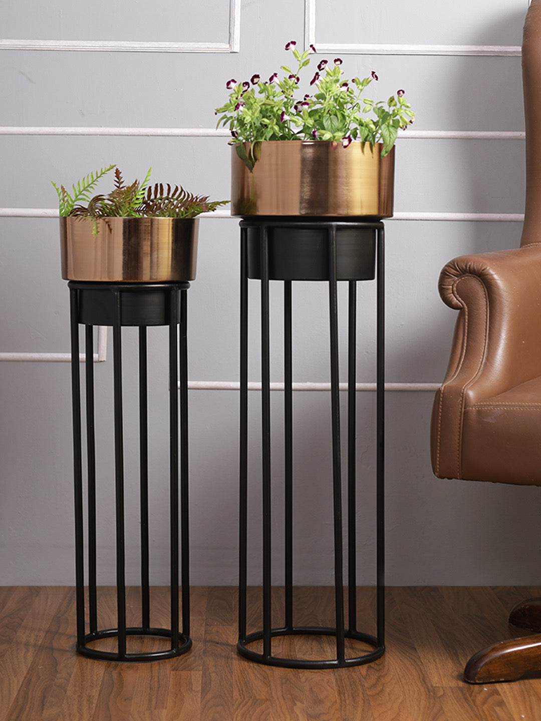 Set of 2 Golden Planters with Stand - Default Title (CHM2204_2)
