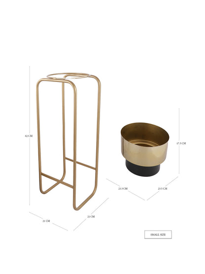 Set of 2 Golden & Black Planters with Stand - Default Title (CHM2205_2)