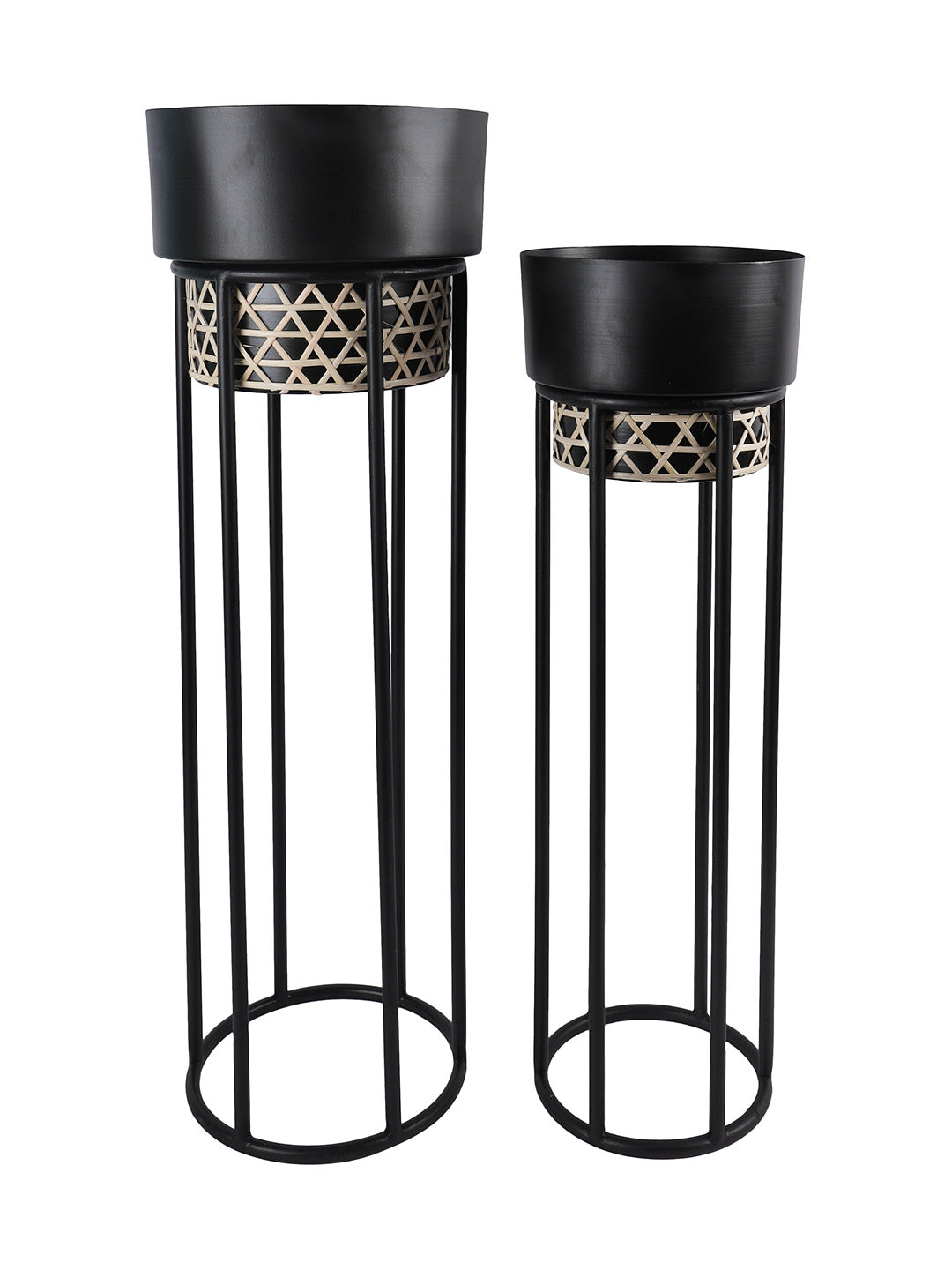 Set of 2 Black Planters with Stand - Default Title (CHM2206_2)