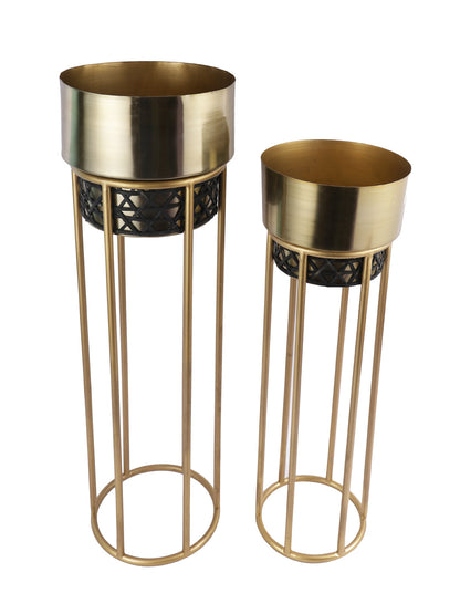 Set of 2 Golden Planters with Stand - Default Title (CHM2207_2)