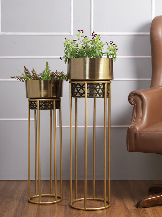 Set of 2 Golden Planters with Stand - Default Title (CHM2207_2)