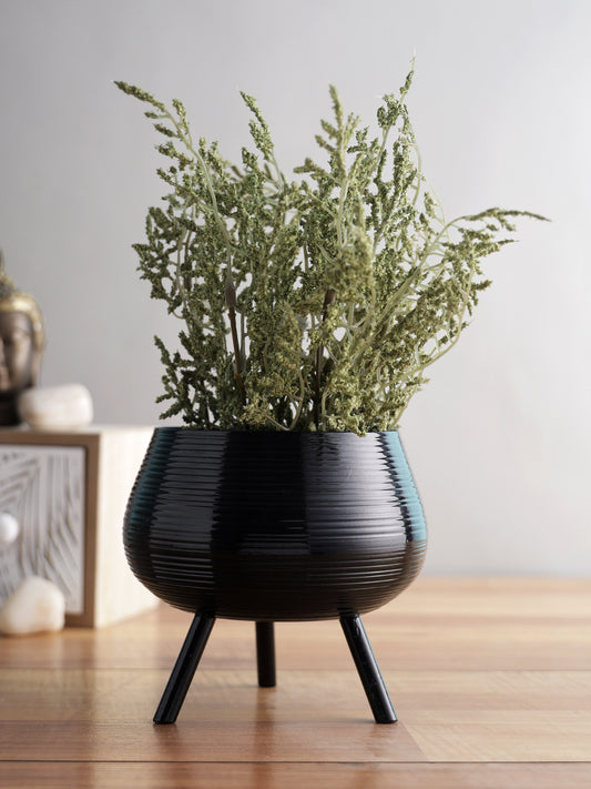 Black Striped Metal Planter - Default Title (CHM2211BL)