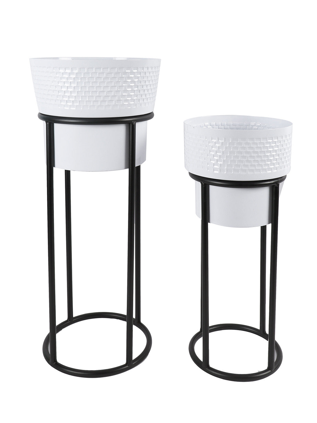 Set of 2 Ceramic Planters with Metal Stand - Default Title (CHM2212WH_2)