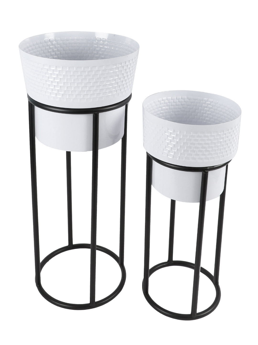 Set of 2 Ceramic Planters with Metal Stand - Default Title (CHM2212WH_2)