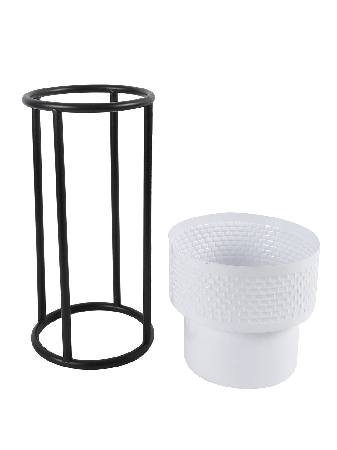 Set of 2 Ceramic Planters with Metal Stand - Default Title (CHM2212WH_2)