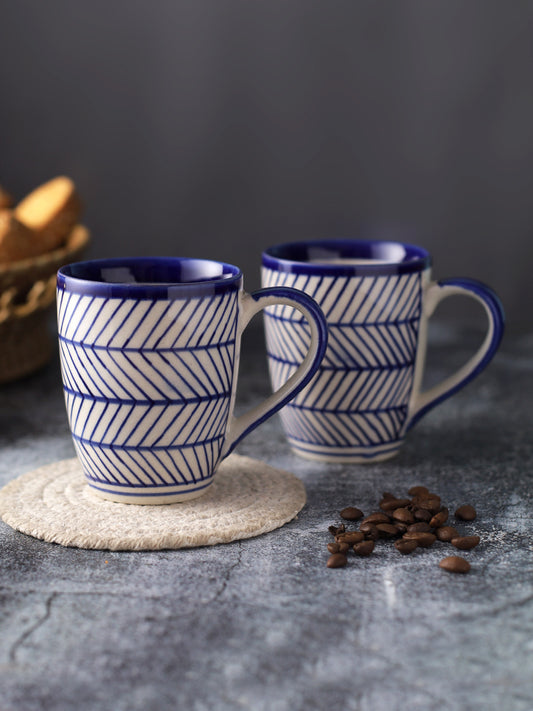 Set of 2 Blue Zig-Zag design Tea/Coffee Mug - Default Title (CUPO2208_2)