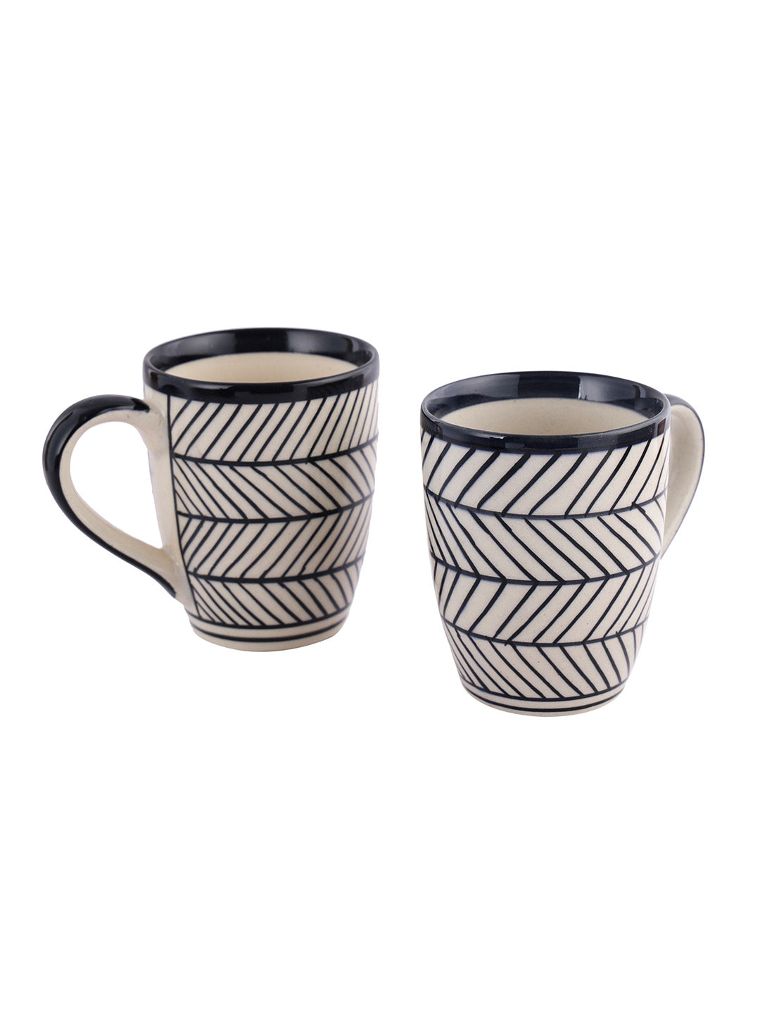 Set of 2 Black Zig-Zag design Tea/Coffee Mug - Default Title (CUPO2214_2)