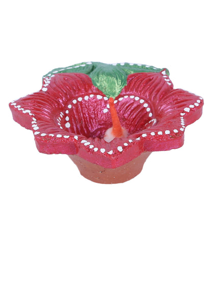 Aapno Rajasthan Red & Green Terracotta Floral Design Diyas for Diwali - Set of 4 - Default Title (DD1806)