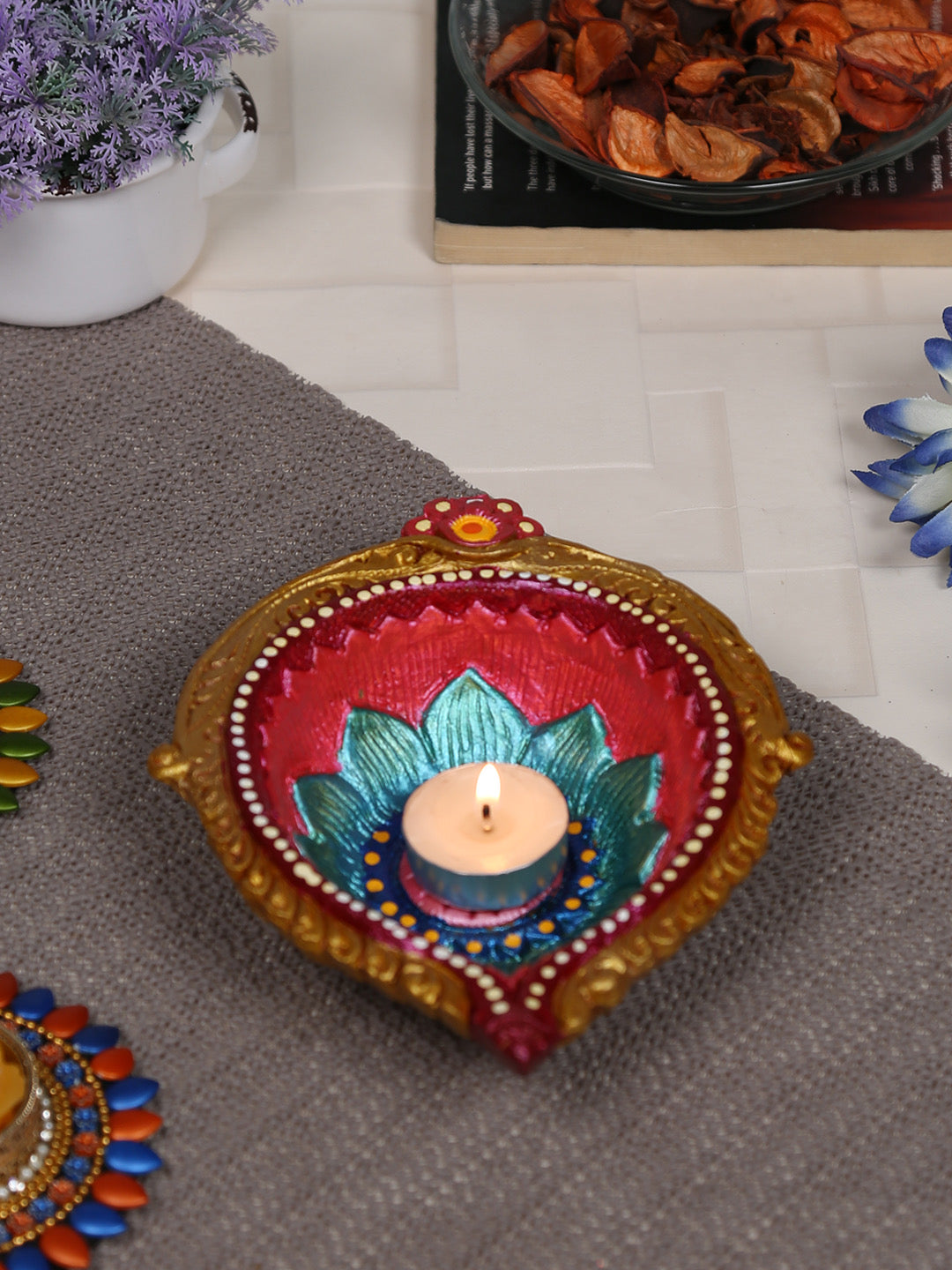 Aapno Rajasthan Multicolor Terracotta Handcrafted Diya for Diwali in Traditional design - 1 pc - Default Title (DD1821)