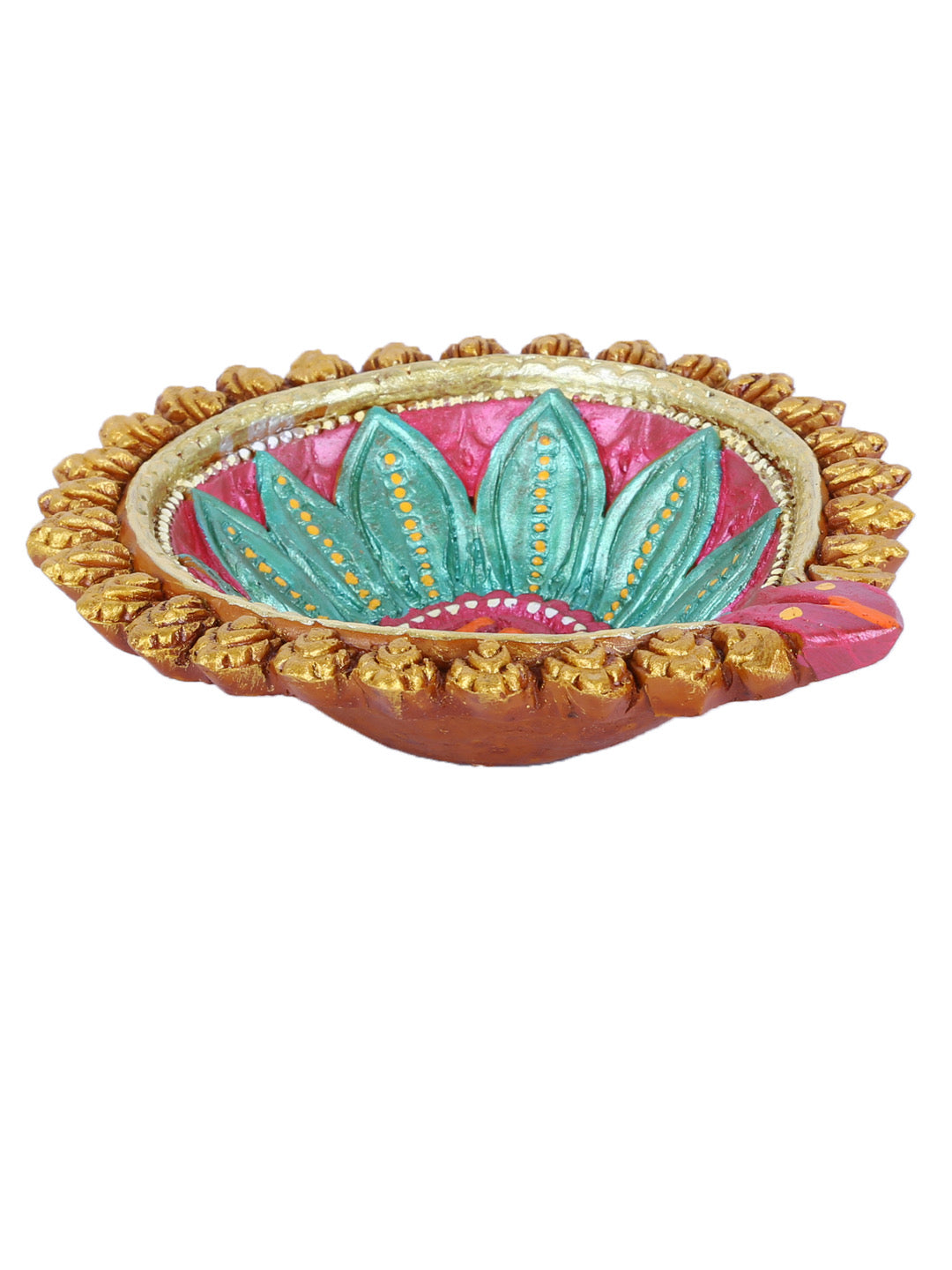Aapno Rajasthan Floral design Multicolor Terracotta Handcrafted Diya for Diwali - 1 pc - Default Title (DD1824)