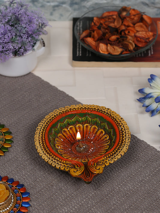 Floral Shape Big Earthen Gel filled Diya for the festival - 1 pc - Default Title (DD1892)