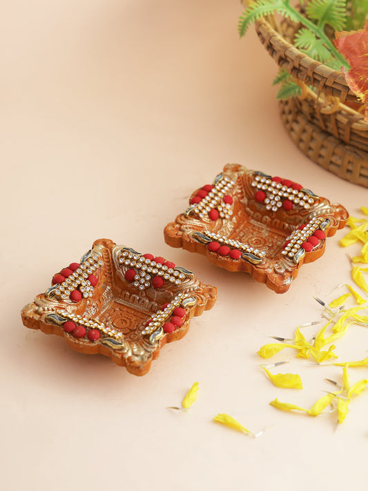 Beautifully Hnadcrafted Stone Stud Diya Set of 2 - Default Title (DIYA2207_2)