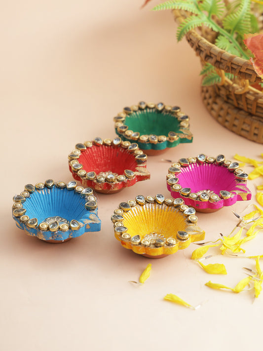 Multicolor Reusable Diya Set of 5 - Default Title (DIYA2212_5)