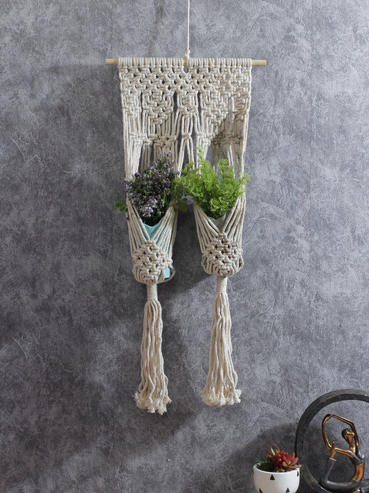 Hand Knotted Cotton Hanging for 2 Planters - Default Title (FAB20382)
