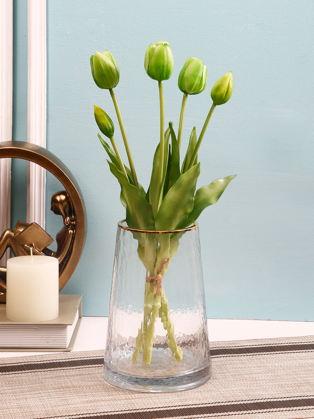 Set of 5 Alluring bunch of Real alike Tulip Flowers and Buds in Green - Default Title (FL21205GR)
