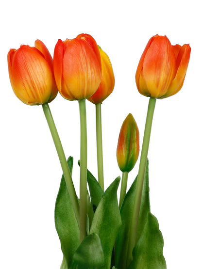 Set of 5 Alluring bunch of Real alike Tulip Flowers and Buds in Orange - Default Title (FL21205OR)