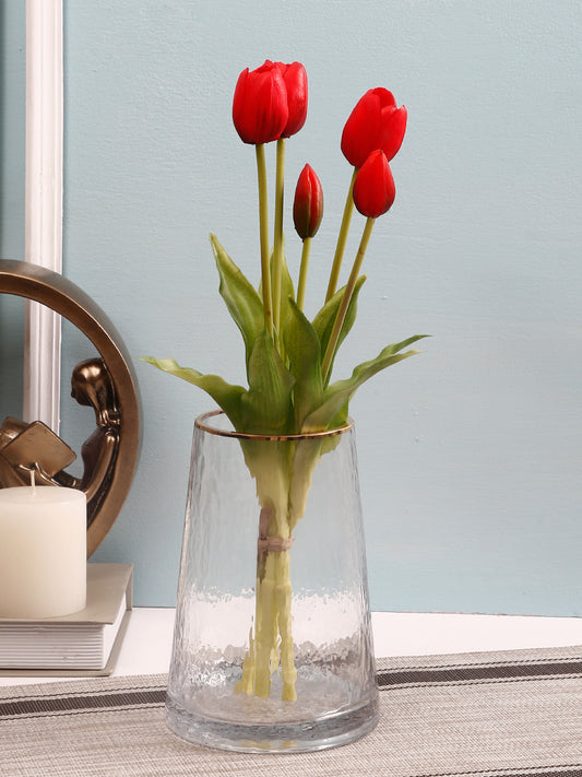 Set of 5 Alluring bunch of Real alike Tulip Flowers and Buds in Red - Default Title (FL21205RE)