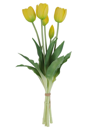 Set of 5 Alluring bunch of Real alike Tulip Flowers and Buds in Yellow - Default Title (FL21205YE)