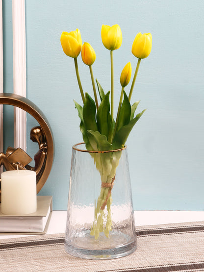 Set of 5 Alluring bunch of Real alike Tulip Flowers and Buds in Yellow - Default Title (FL21205YE)