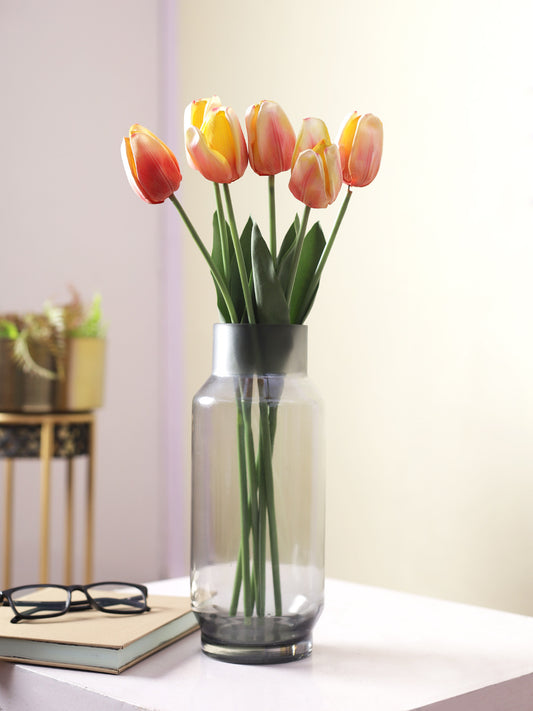 Set of 6 Realistic Charm Shaded Orange Tulip Flower stick - Default Title (FL22203OR_6)