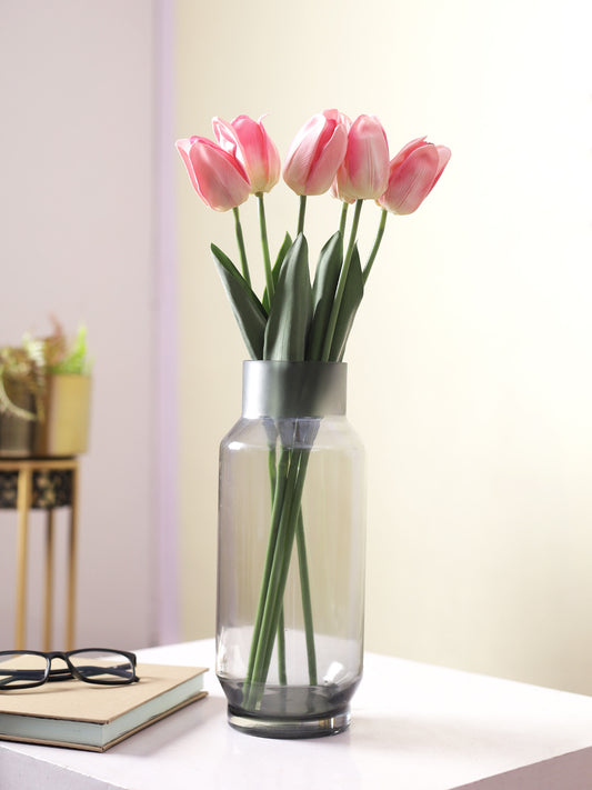 Set of 6 Realistic Charm Shaded Pink Tulip Flower stick - Default Title (FL22203PI_6)