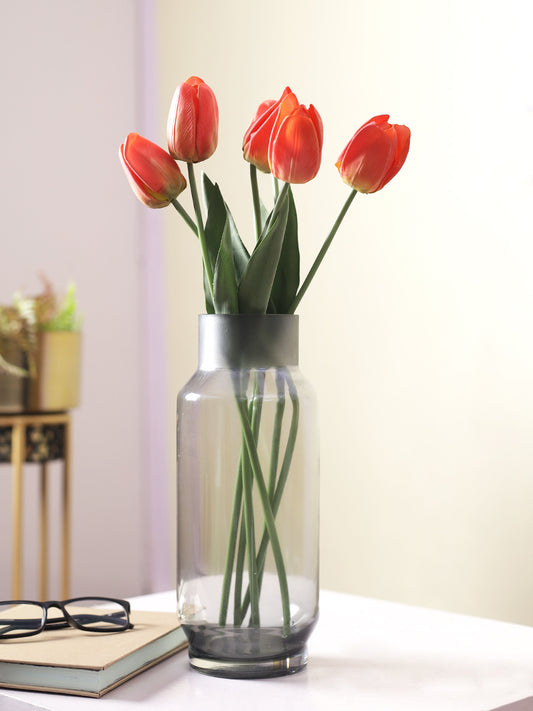 Set of 6 Realistic Charm Shaded Red Tulip Flower stick - Default Title (FL22203RE_6)