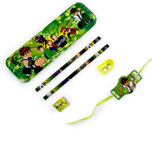 Aapno Rajasthan Ben 10 pencil Box & Rakhi Kids Hamper - Default Title (HPR18205)