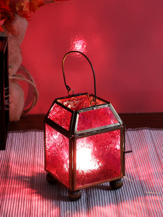 Pink & Brown Metal & Glass Morrocan Lantern - Default Title (LAM19902)