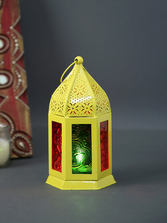 TAYHAA Yellow Metal & Glass Morrocan Lantern - Default Title (LAM19912YE)