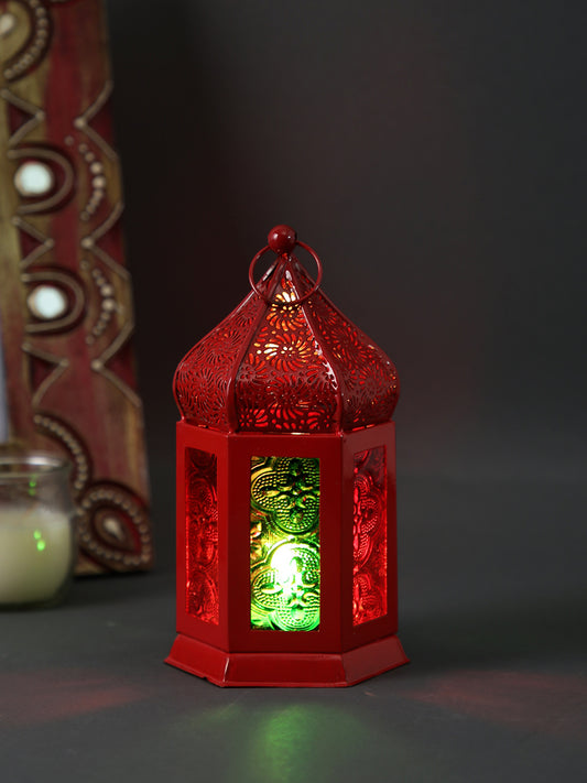 TAYHAA Red Metal & Glass Morrocan Lantern - Default Title (LAM19923RE)