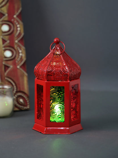 TAYHAA Red Metal & Glass Morrocan Lantern - Default Title (LAM19923RE)