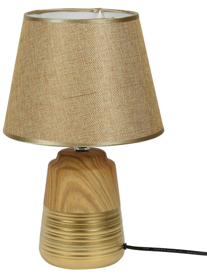 Wooden Finish Gold Painted Ceramic Table Lamp - Default Title (LAM22100)