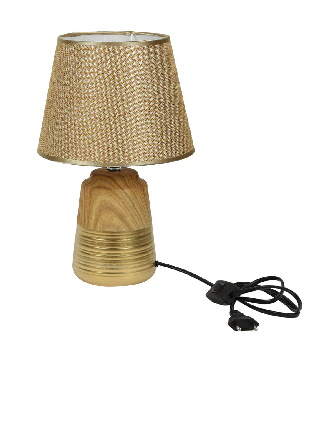 Wooden Finish Gold Painted Ceramic Table Lamp - Default Title (LAM22100)