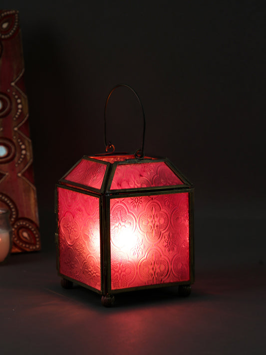 Pink & Brown Metal & Glass Morrocan Lantern - Default Title (LAM22902)