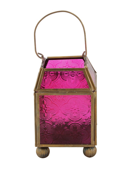Pink & Brown Metal & Glass Morrocan Lantern - Default Title (LAM22902)