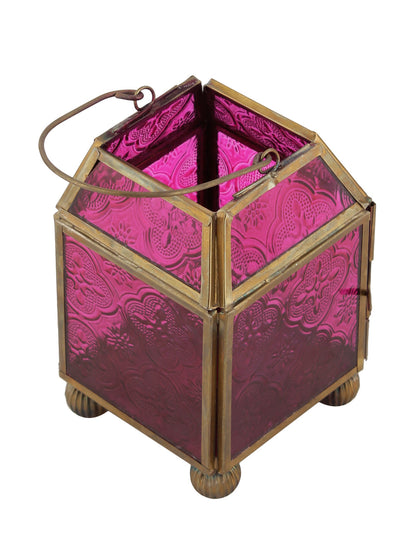 Pink & Brown Metal & Glass Morrocan Lantern - Default Title (LAM22902)
