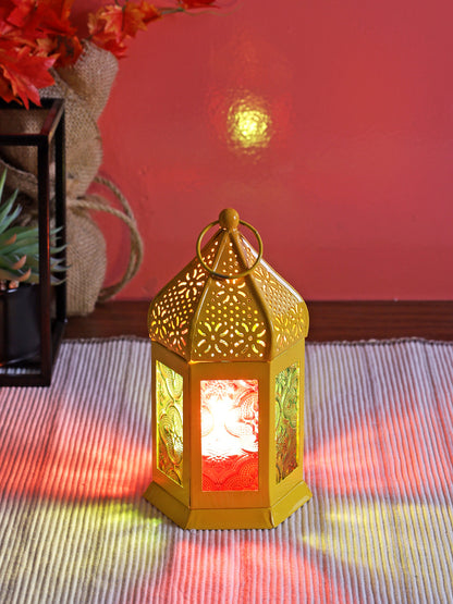 Yellow Metal & Glass Morrocan Lantern - Default Title (LAM22912YE)