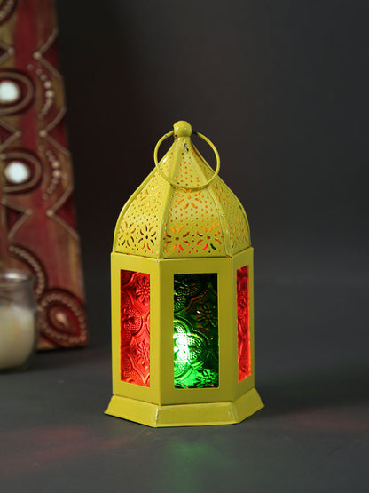 Yellow Metal & Glass Morrocan Lantern - Default Title (LAM22912YE)