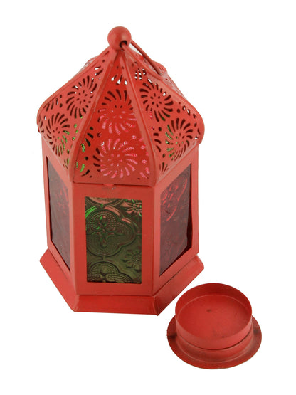 Red Metal & Glass Morrocan Lantern - Default Title (LAM22923RE)