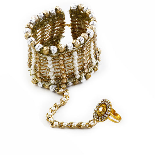 Golden & Silver Beads Bracelet cum Lumba Rakhi with attached Ring - Default Title (LM171113)