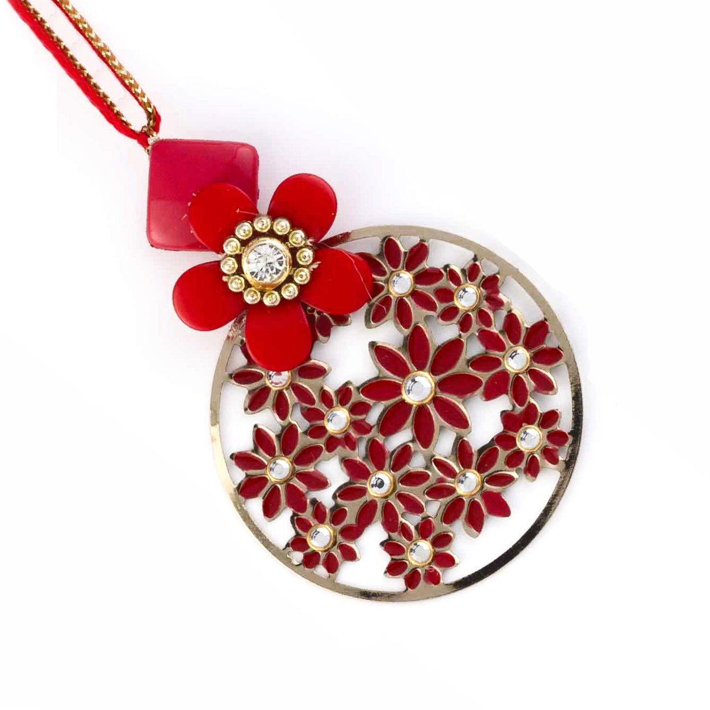 Aapno Rajasthan Red Floral Motifs & AD Studded Lumba Rakhi - Default Title (LM171119)