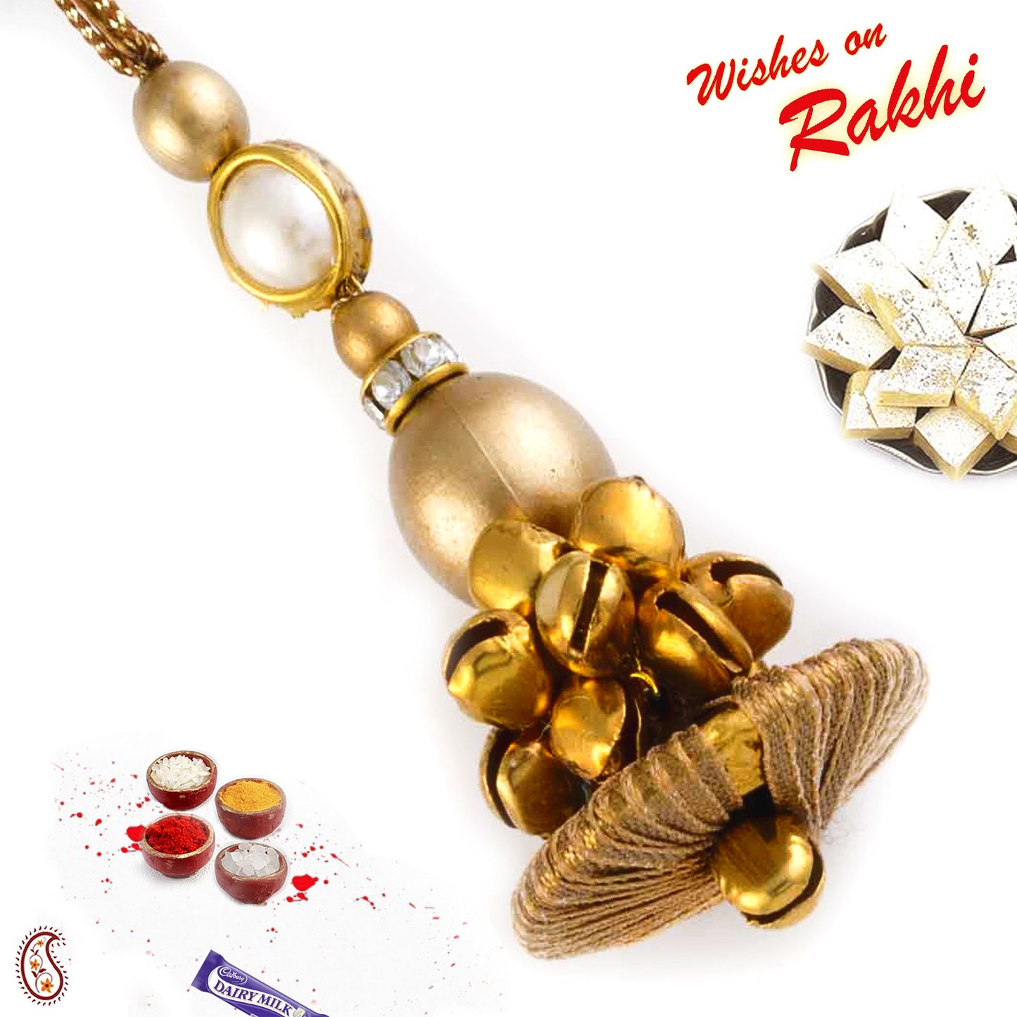 Aapno Rajasthan Golden Dangle Motif & Beads Lumba Rakhi - Default Title (LM171120)