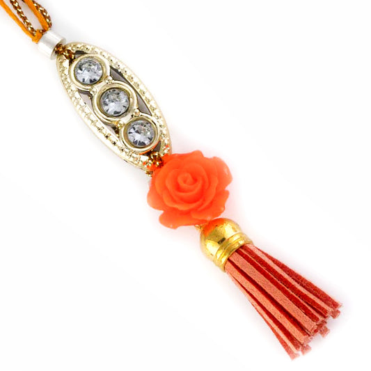 Aapno Rajasthan Orange Rose Motif AD Studded Lumba Rakhi - Default Title (LM171122)
