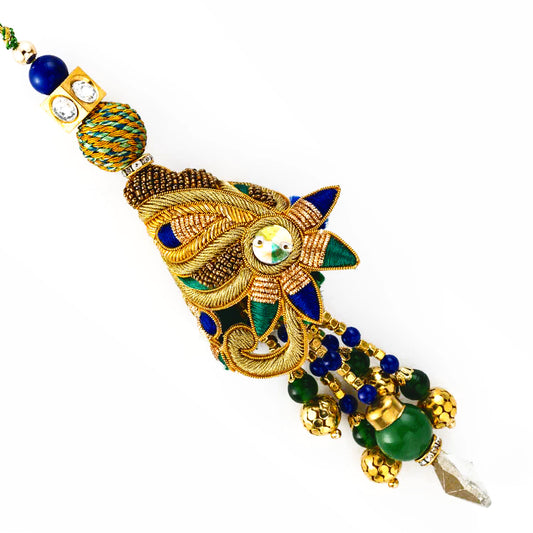 Aapno Rajasthan Lovely Green Shade Zardosi Work Dangling Lumba Rakhi - Default Title (LM171133)