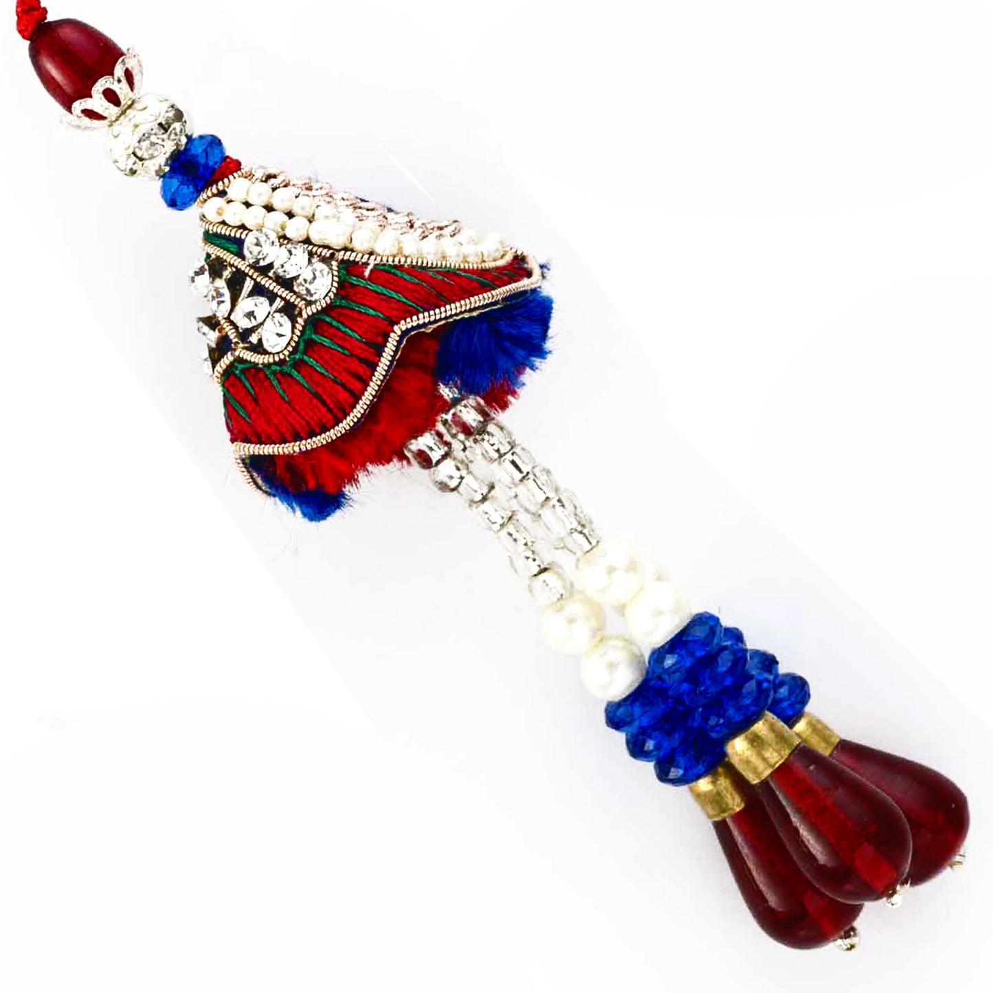 Aapno Rajasthan Red & Blue Rich Zardosi Dangling Lumba Rakhi - Default Title (LM171136)