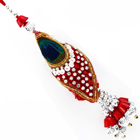 Aapno Rajasthan Red & Green Peacock Feather Style Lumba Rakhi - Default Title (LM171140)