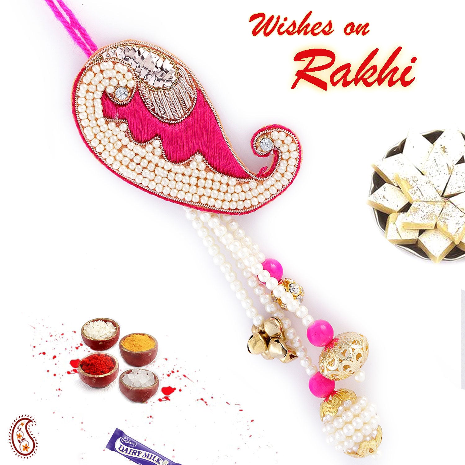 Aapno Rajasthan Resham and Pearl Paisley design Heavy Lumba Rakhi - Default Title (LM171143)