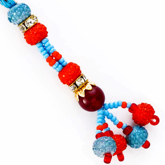 Aapno Rajasthan Red & Blue Beads Studded Hanging Lumba Rakhi - Default Title (LM171155)