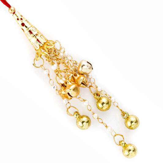 Aapno Rajasthan Golden Bells Embellished Beautiful Lumba Rakhi - Default Title (LM171156)