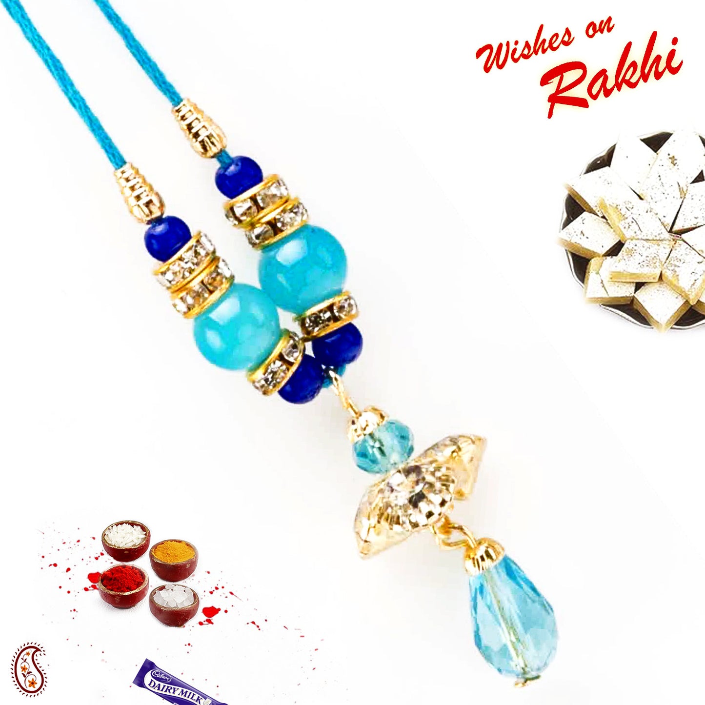 Aapno Rajasthan Charming Blue Beads & AD Studded Lumba Rakhi - Default Title (LM171159)